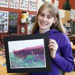 Olivia Waite and her Sharpie drawing Decomposition, which was a gold-key winner at the state Scholastic Art Competition. Photo by Laura Guido/Whidbey News-Times