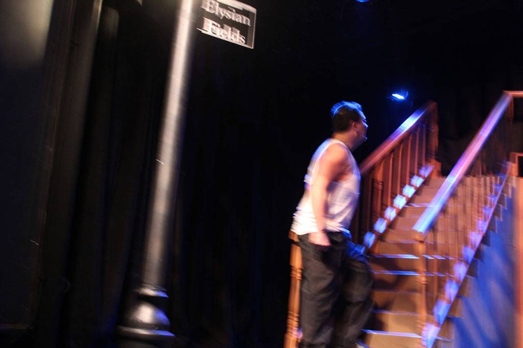 Actor Fernando Duran in one of the most famous scenes of Tennessee Williams A Streetcar Named Desire. After striking his wife, Stanley Kolawskis bellowing call of Stella, Stella to get his wife to return home, reverberates through Whidbey Playhouse.