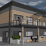 The planned exterior facelift for the SPIN Cafés new location, including a deck with seating underneath. Below: Vivian Rogers Decker shows off the plans. (Photo provided)