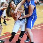 Coupevilles Nezi Keiper, left, battles for control with South Whidbeys Morgan Batchelor.(Photo by John Fisken)