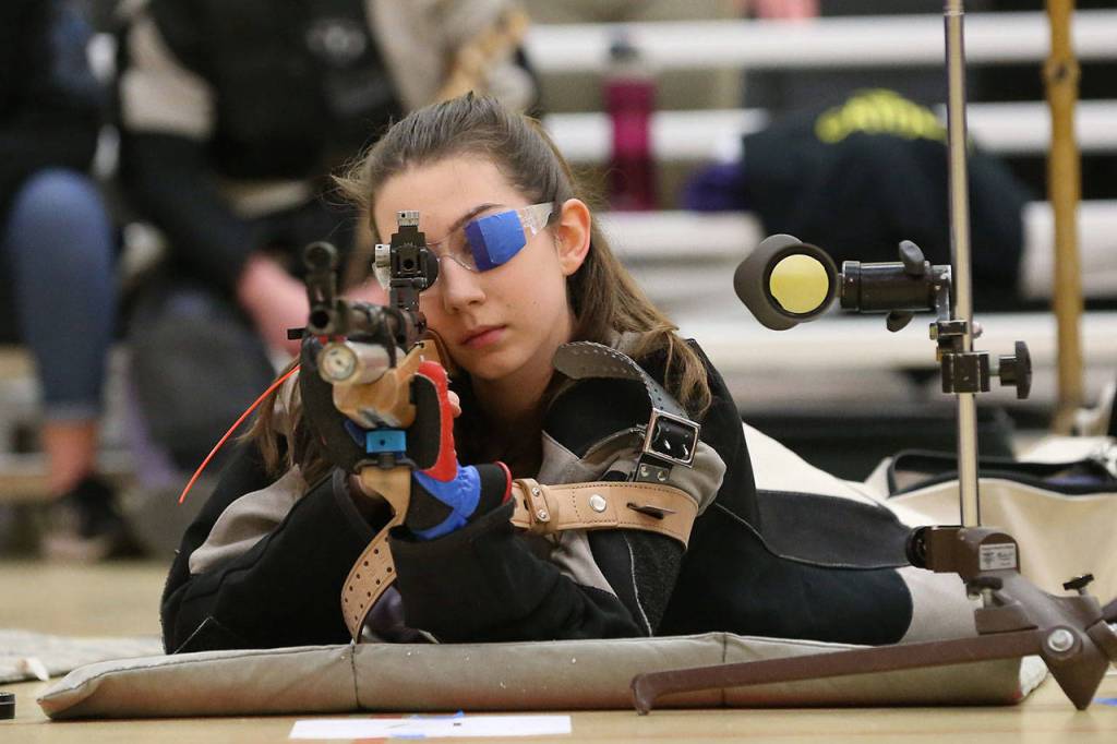 Oak Harbors Alexis Kunze poses for a photo before begining competition Saturday. (Photo by John Fisken)