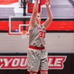 Coupeville grad Kailey Kellner shoots a free throw for DYouville College. (Photo courtesy of DYouville College Athletics)