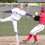 Oak Harbor second baseman Abigale Fierro tags out Coupevilles Emma Mathusek.(Photo by John Fisken)