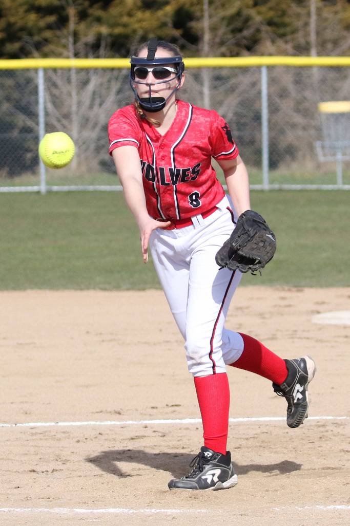 Izzy Wells pitches to a win over Oak Harbor.(Photo by John Fisken)