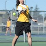 Jasmine Schultz hits a forehand in her fourth singles win.(Photo by John Fisken)