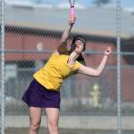 Monique Stolmeier fires a serve in Wednesdays match.(Photo by John Fisken)