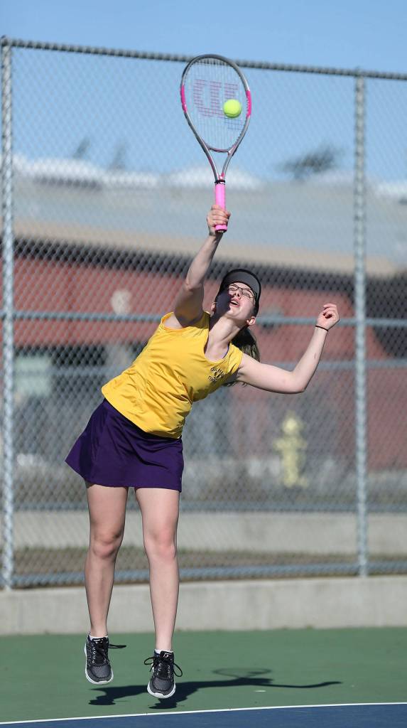 Monique Stolmeier fires a serve in Wednesdays match.(Photo by John Fisken)