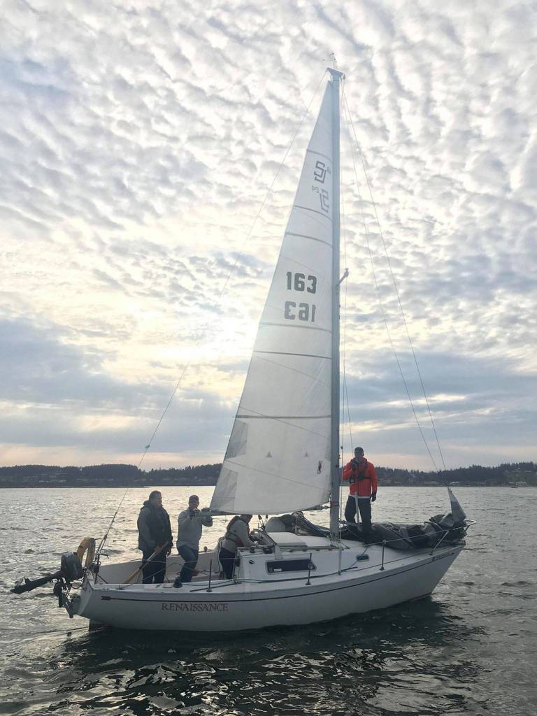 The crew of Renaissance prepares for the start of the race.(Photo by Emily Socha)