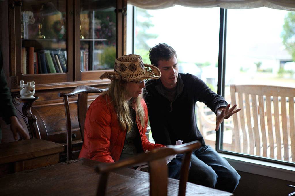 On the set during the filming of Sounds of Freedom, Holly Chadwick and Alex Walker, director of photography, set up a shot. (Photo provided)