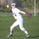 Left fielder Emily Wilson fires the ball back to the infield.(Photo by John Fisken)