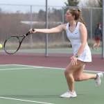 Tia Wurzrainer flips a shot in first doubles.(Photo by John Fisken)
