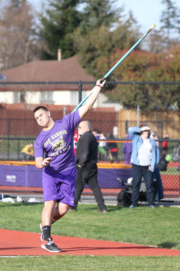 Michael Gomez finished third in the javelin after winning the discus.(Photo by John Fisken)