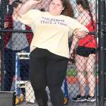 Sarah Ulam puts the shot to first place.(Photo by John Fisken)