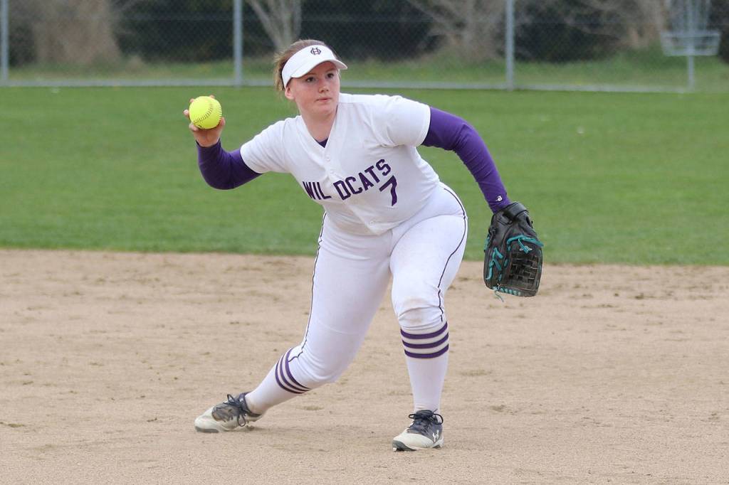 Third baseman Maddy Tucker prepares to through across the diamond.(Photo by John Fisken)
