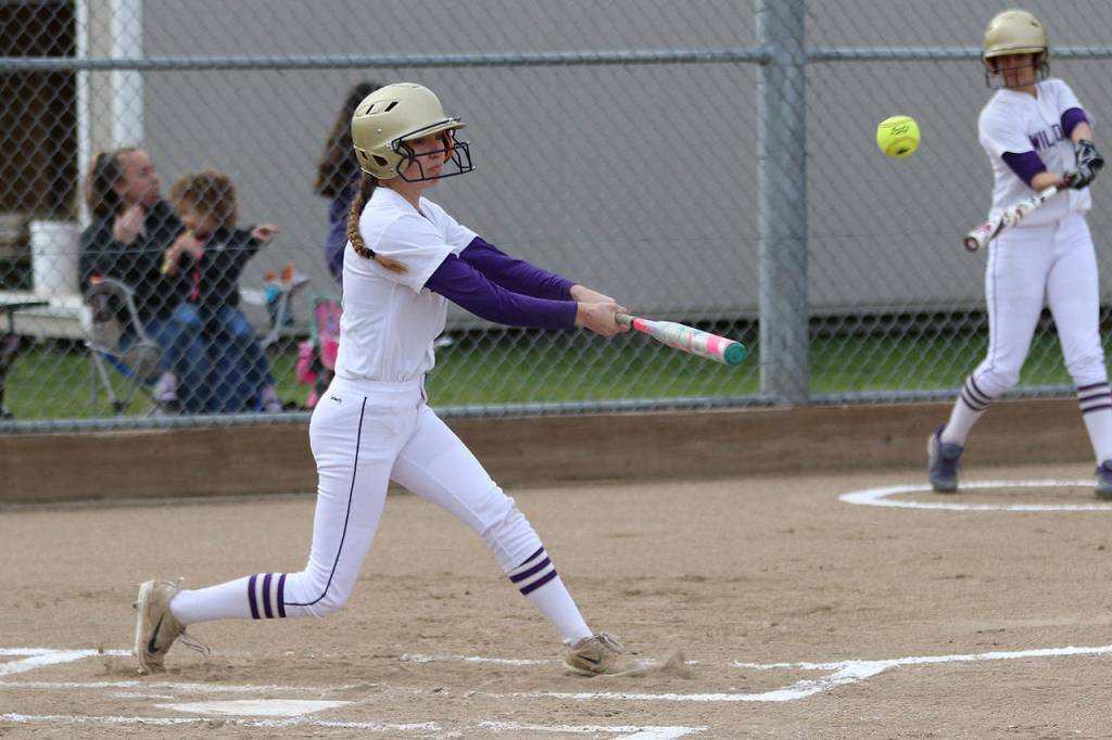 Miranda Wilson collects one of her two base hits in Tuesdays game.(Photo by John Fisken)