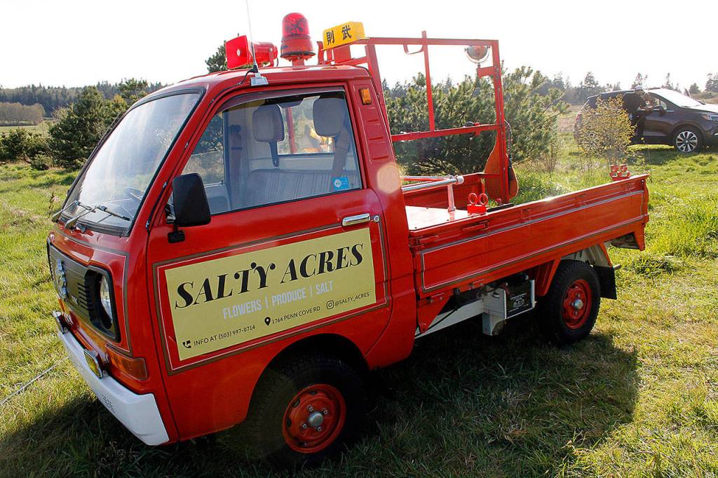 This little fire truck can be spotted at the Coupeville Farmers Market on Saturdays. The vehicle is known as a Japanese Kei fire truck, Tonneli Gruetter said, and the family uses the street-legal truck to transport and display their flowers to buyers at the market.