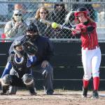 Coral Caveness hits a ground ball to third base.(Photo by John Fisken)