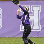 Oak Harbor center fielder Rinka Tsutsumi snares a fly ball.(Photo by John Fisken)