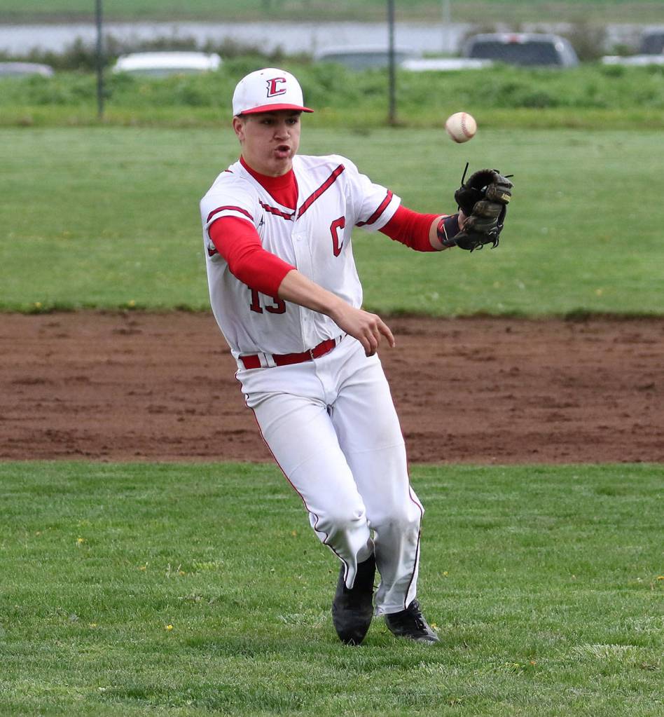 Shortstop Jake Pease tosses to first base.(Photo by John Fisken)