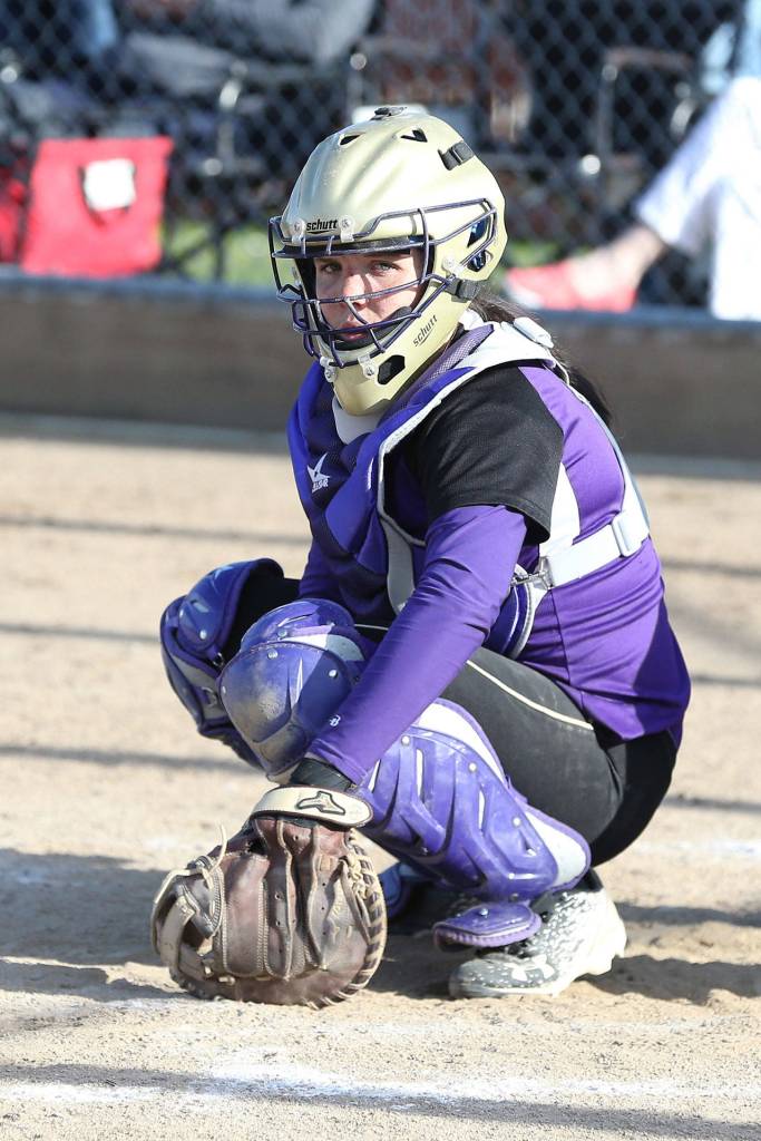 Catcher Sam Scott looks to the dugout for the pitch call.(Photo by John Fisken)