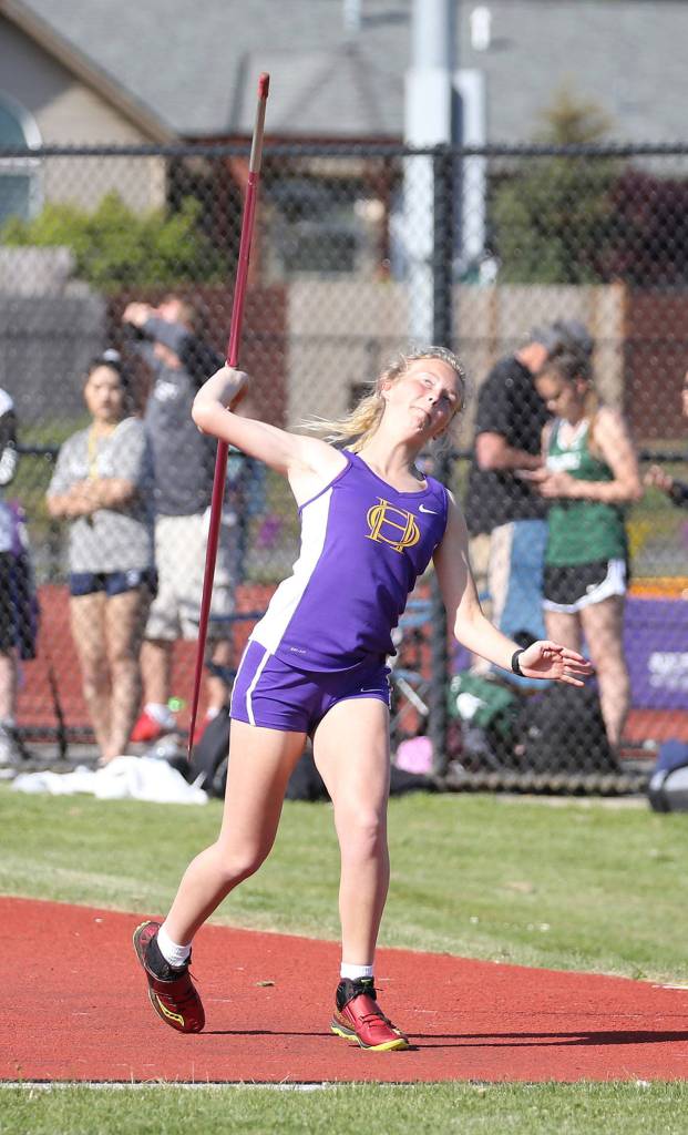 Cami Bristow finishes second in the javelin. (Photo by John Fisken)