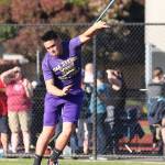 Michael Gomez throws his way to third place in the javelin.(Photo by John Fisken)