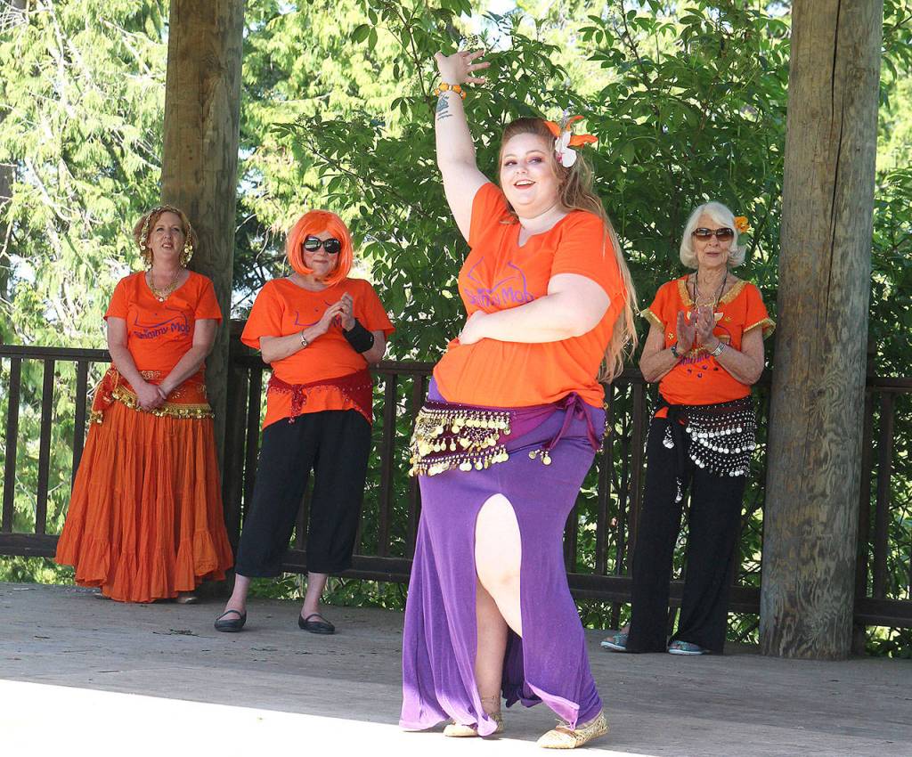 (Photo by Laura Guido/Whidbey News-Times)                                Amber Groves performs a solo dance as part of the 2019 Shimmy Mob flash mob.