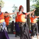 (Photo by Laura Guido/Whidbey News-Times)                                From left, Chandani Teresa Ortego, Tessa May, Badeah Shirazi and Amber Groves perform a belly dance at Coupeville Town Park. The event aims to spread awareness and raise money for victims of abuse.