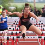 Lindsey Roberts breaks her school record in the 100 hurdles.(Photo by John Fisken)