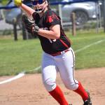 Third baseman Mollie Bailey comes up throwing in Saturdays game. (Photo by Karen Carlson)