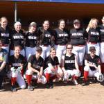 The state-bound Coupeville softball team  Back row, left to right: coach Kevin McGranahan,, Isabelle Wells, Mollie Bailey, Emma Mathusek, Scout Smith, Sarah Wright, Nicole Laxton, Marenna Rebischke-Smith,Veronica Crownover and coach Ron Wright. Front row: coach Justine McGranahan, Chloe Wheeler, Chelsea Prescott, Audrianna Shaw, Coral Caveness and Mackenzie Davis.