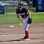 Izzy Wells throws a pitch in the district title game.(Photo by Karen Carlson)
