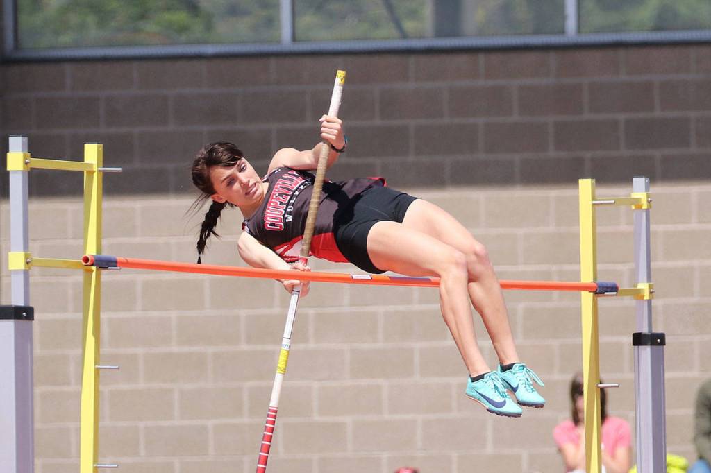 Mallory Kortuem broke her record in the pole vault with a jump of 8-10.(Photo by John Fisken)