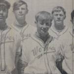 This a photograph of a photograph that appeared in the May 19, 1969, issue of the Whidbey News-Times, featuring the seniors of Coupevilles league championship baseball team: Robbie Wanamaker, left, Wayne Southerland, John Holmes, Randy Baas, Alan Hancock, Erick Hopkins and Mike Foy.