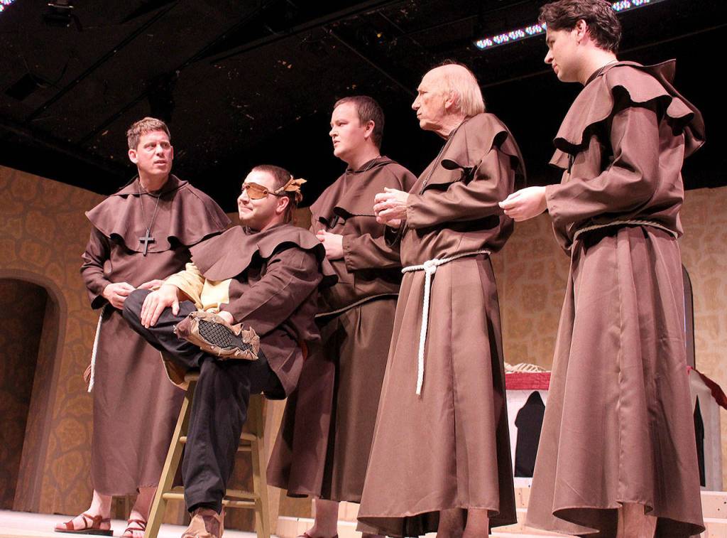 Whidbey Playhouse presents Incorruptible June 7-23. Taking place in a monastery in France some 800 years ago, the play stars David Jackson, far left, Chris Kehoe, Eric George, Kevin Wm. Meyer and Warren Rogers.