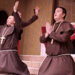 Praying for a miracle is Chris Kehoe, left, and Eric George, both playing monks in the production of Incorruptible at Whidbey Playhouse June 7-23. Photos by Patricia Guthrie/Whidbey News-Times