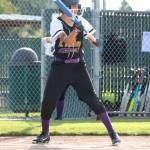 Leadoff hitter Dede Jones shows bunt. (Photo by Jim Waller/Whidbey News-Times)