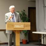 Oak Harbor lawyer Jacob Cohen spoke in favor of a proposed 51-unit development by the Low Income Housing Institute on Pioneer Way at a hearing examiner meeting. Photo by Laura Guido/Whidbey News-Times