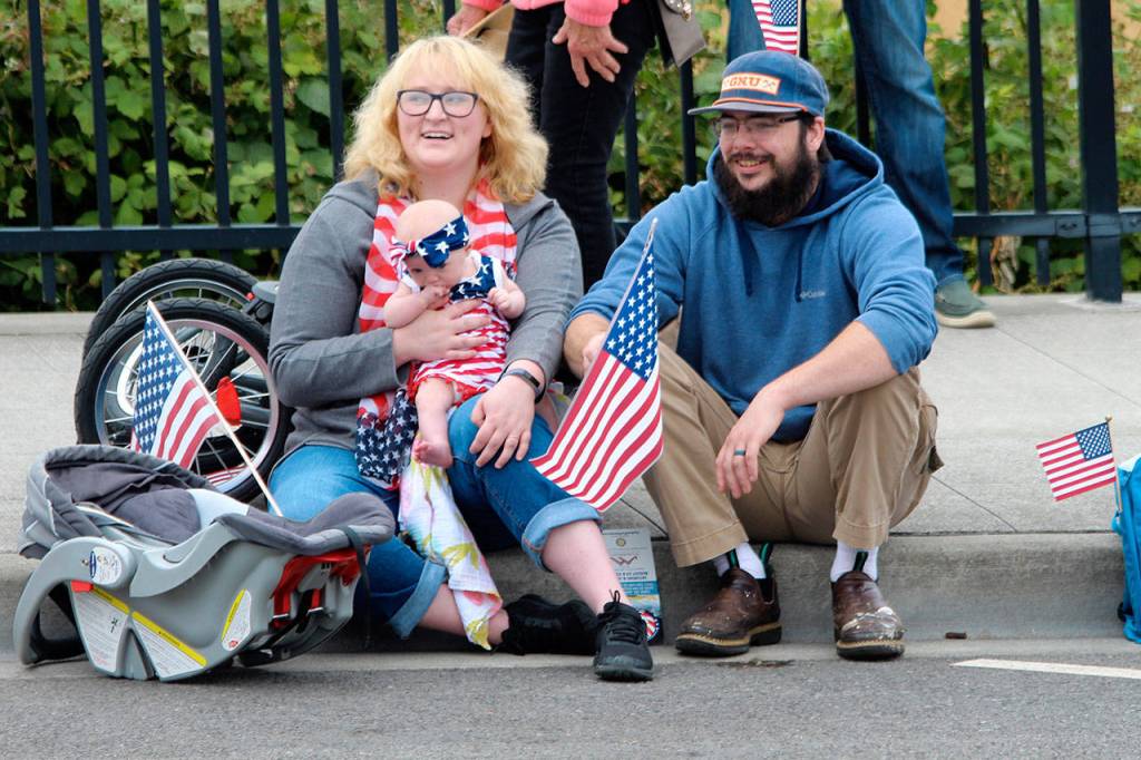 It was 3-month-old Adelines first Fourth of July celebration ever on Thursday. Her parents Carly and Cody Grassman come every year to the Oak Harbor parade, they said.
