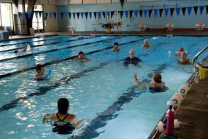 Photo by Maria Matson/Whidbey News-Times                                Water Aerobics instructor Christine Burton leads a class.