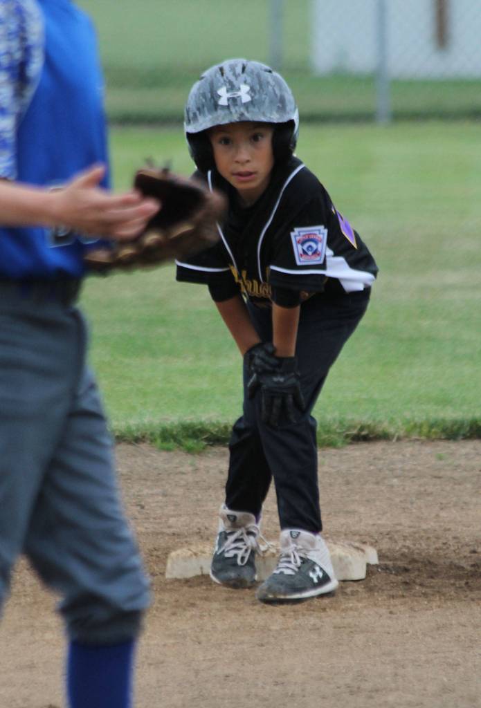Gaven Gammell has his eye on taking third base.(Photo by Jim Waller/Whidbey News-Times)