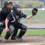 North Whidbey catcher Meyer Brayden receives a pitch. (Photo by John Fisken)
