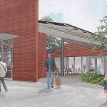 A proposed affordable housing development downtown will include retail space facing both Pioneer Way and Bayshore Drive. Image provided by Low Income Housing Institute