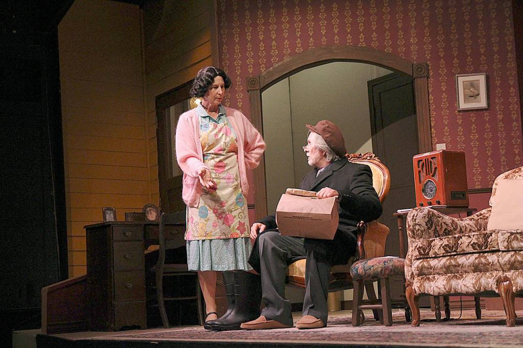 Kate Jerome, played by Becky Lemay, scolds her father Ben, played by Ben Honeycutt.