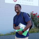 Photo by Laura Guido/Whidbey News-Times                                Antonio Barber is one of the first two students to take classes at Washington State University through video conferencing technology at the Extension office in Coupeville.