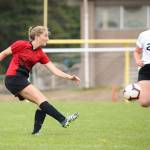 Tia Wurzrainer passes the ball for Coupeville.(Photo by John Fisken)