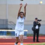 Tessa Hughes puts the ball in play.(Photo by John Fisken)