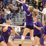 Lacey Zylstra tips for Oak Harbor in Thursdays match with Edmonds-Woodway.(Photo by John Fisken)
