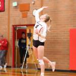Chelsea Prescott serves in the first set of Mondays match with Kings.(Photo by John Fisken)