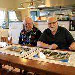 Jerry, left, and Doug Kroon look over messages and memories from the community. After 45 years, they will close their restaurant and bakery and move on to new adventures in their lives. Photo by Maria Matson/Whidbey News-Times